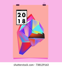 Abstract Colorful Geometric Calendar Cover Design Template. Trendy and Colorful Background Poster Design for New Year. 
