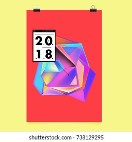 Abstract Colorful Geometric Calendar Cover Design Template. Trendy and Colorful Background Poster Design for New Year. 