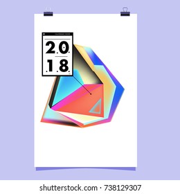 Abstract Colorful Geometric Calendar Cover Design Template. Trendy and Colorful Background Poster Design for New Year. 