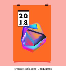 Abstract Colorful Geometric Calendar Cover Design Template. Trendy and Colorful Background Poster Design for New Year. 