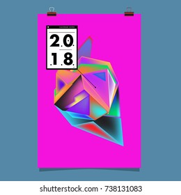 Abstract Colorful Geometric Calendar Cover Design Template. Trendy and Colorful Background Poster Design for New Year. 