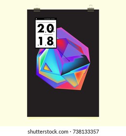Abstract Colorful Geometric Calendar Cover Design Template. Trendy and Colorful Background Poster Design for New Year. 