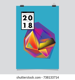 Abstract Colorful Geometric Calendar Cover Design Template. Trendy and Colorful Background Poster Design for New Year. 
