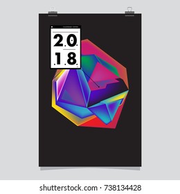 Abstract Colorful Geometric Calendar Cover Design Template. Trendy and Colorful Background Poster Design for New Year. 