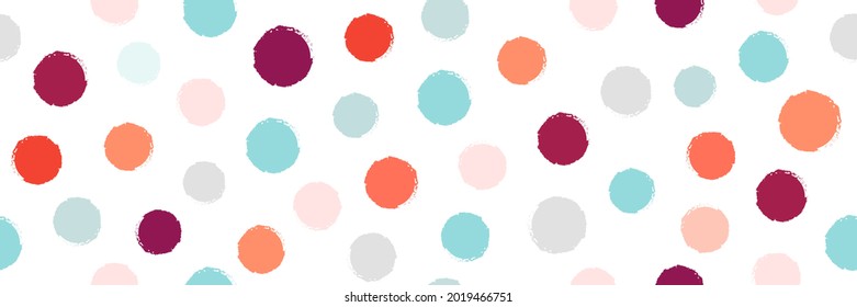 Abstract colorful geometric circles pattern seamless on white background. Trendy circles brush shapes texture design. Simple cute style hand drawn circles elements. Suit for wrapping paper, wallpaper