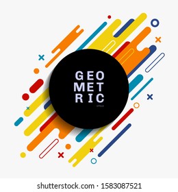 Abstract colorful geometric composition made of various rounded shapes diagonal lines with black circle space for your text. Modern style. Vector illustration