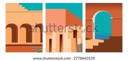 Abstract colorful geometric, contruction, composition, architectural shapes, shadows, and minimalist modern art style illustration vector design.