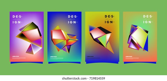 Abstract colorful geometric cover and poster template. Set of typography layout design composition for event and publication.