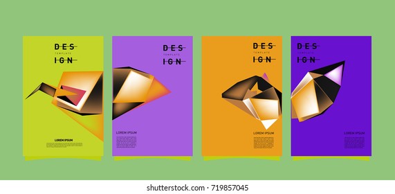 Abstract colorful geometric cover and poster template. Set of typography layout design composition for event and publication.