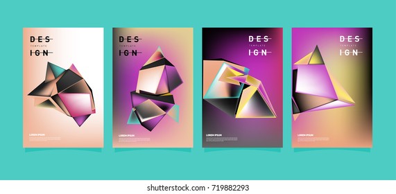 Abstract colorful geometric cover and poster template. Set of typography layout design composition for event and publication.
