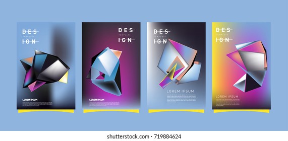 Abstract colorful geometric cover and poster template. Set of typography layout design composition for event and publication.