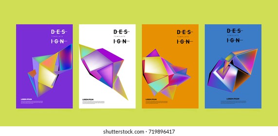 Abstract colorful geometric cover and poster template. Set of typography layout design composition for event and publication.