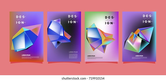Abstract colorful geometric cover and poster template. Set of typography layout design composition for event and publication.