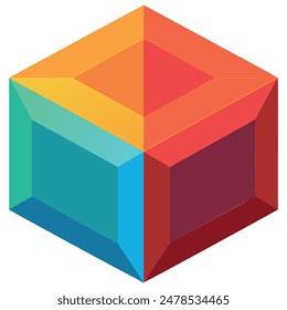 Abstract colorful geometric cube:this image shows an abstract geometric cube with six sides, each colored a different shade of the rainbow. Vector illustration