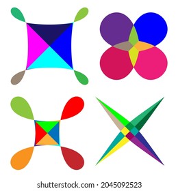 Abstract colorful geometric design element. Mosaic colored tangled icon, shape set. Abstract motif, mandala