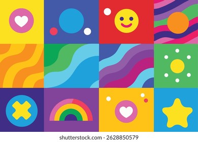 Abstract colorful geometric design with various shapes and emotional elements