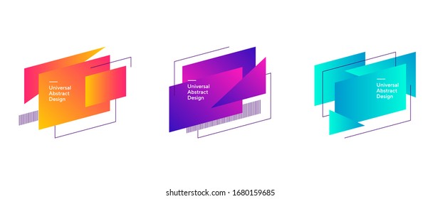 Abstract colorful geometric forms set. Regular forms, dynamical shapes, outlines, text sample. Trendy futuristic design for banners, flyers, posters, logos