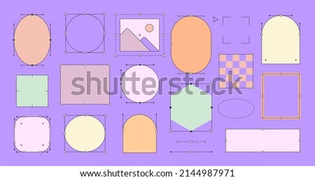 Abstract Colorful Geometric Frames Bezier Curve Set. Designer Work Tools Illustration in 90s Pop Style. Vaporwave elements.