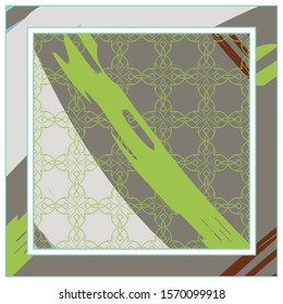 Abstract colorful geometric, grunge background. Contemporary modern art for silk scarf, hijab shawl design. Digital brushstrokes, painted texture for textile fabric, paper print. Fashion illustration