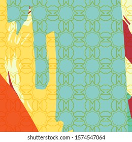 Abstract colorful geometric, grunge background. Contemporary modern art for silk scarf, hijab shawl design. Digital brushstrokes, painted texture for textile fabric, paper print. Fashion illustration