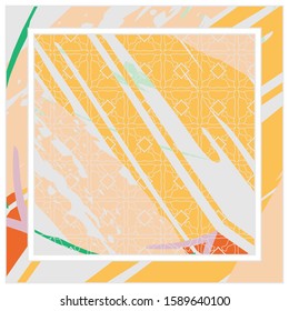 Abstract colorful geometric, grunge background. Contemporary modern art for silk scarf, hijab shawl design. Digital brushstrokes, painted texture for textile fabric, paper print. Fashion illustration
