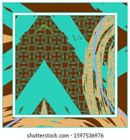Abstract colorful geometric, grunge background. Contemporary modern art for silk scarf, hijab shawl design. Digital brushstrokes, painted texture for textile fabric, paper print. Fashion illustration
