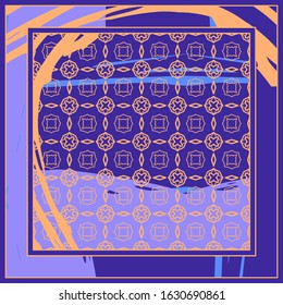 Abstract colorful geometric, grunge background. Contemporary modern art for silk scarf, hijab shawl design. Digital brushstrokes, painted texture for textile fabric, paper print. Fashion illustration