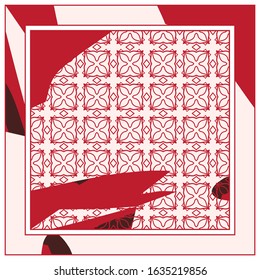 Abstract colorful geometric, grunge background. Contemporary modern art for silk scarf, hijab shawl design. Digital brushstrokes, painted texture for textile fabric, paper print. Fashion illustration