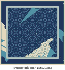 Abstract colorful geometric, grunge background. Contemporary modern art for silk scarf, hijab shawl design. Digital brushstrokes, painted texture for textile fabric, paper print. Fashion illustration