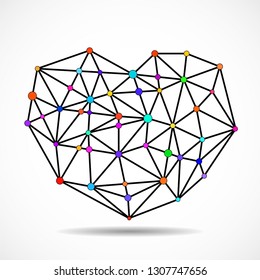 Abstract colorful geometric heart of lines and dot, polygonal shape. Valentine`s day background