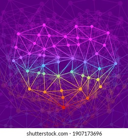 Abstract colorful geometric heart of lines and dot, polygonal shape. Valentine`s day background