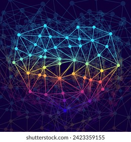 Abstract colorful geometric heart of lines and dot, polygonal shape. Valentine`s day background