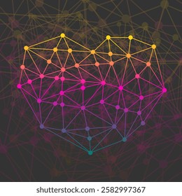 Abstract colorful geometric heart of lines and dot, polygonal shape. Valentine`s day background