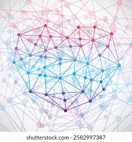 Abstract colorful geometric heart of lines and dot, polygonal shape. Valentine`s day background