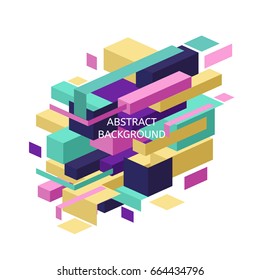 Abstract colorful geometric isometric background. Minimalistic design, creative concept. Modern style abstraction with composition made of various cube shapes in color.