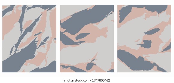 Abstract Colorful Geometric Layouts. Irregular Hand Drawn Gray and Dark Blue Scribbles on Pale Pink Background. Camouflage Print. Funny Simple Creative Design. Infantile Irregular Drawing. 