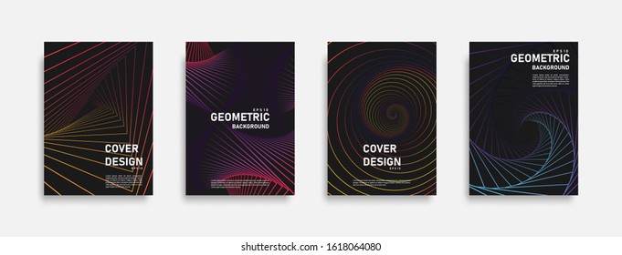 Abstract colorful geometric line art background set, graphic banner cover and advertising design layout template. Eps10 vector.