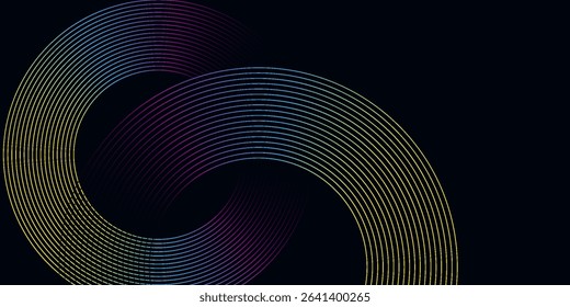 Abstract colorful geometric lines on dark blue background. Modern shiny color circle lines pattern. modern