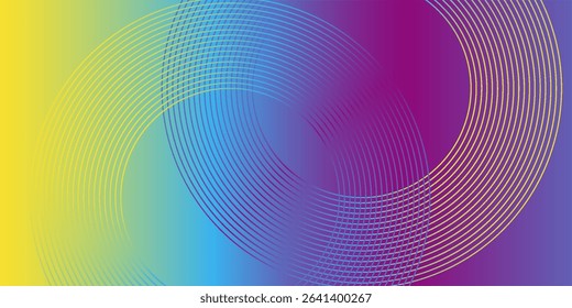 Abstract colorful geometric lines on dark blue background. Modern shiny color circle lines pattern. modern