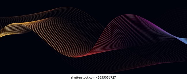 Linhas geométricas coloridas abstratas sobre fundo azul escuro. Padrão moderno de linhas de círculo de cor brilhante. ilustração vetorial