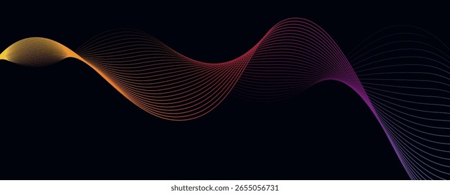 Linhas geométricas coloridas abstratas sobre fundo azul escuro. Padrão moderno de linhas de círculo de cor brilhante. ilustração vetorial