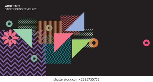 Abstract colorful geometric mosaic pattern decorative ornament on black background vector illustration have blank space.