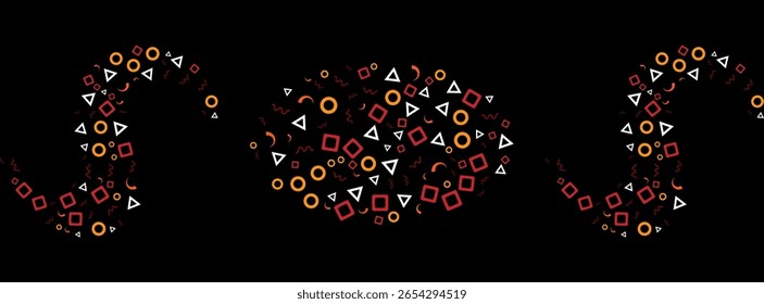 Abstract Colorful Geometric Pattern Against Black Background with Vibrant Shapes