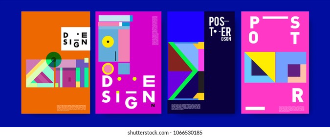 Abstract colorful geometric pattern background for poster design. Blue, yellow, red, orange, pink and green. Vector banner poster template in Eps10.