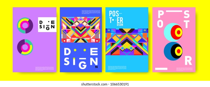 Abstract colorful geometric pattern background for poster design. Blue, yellow, red, orange, pink and green. Vector banner poster template in Eps10.