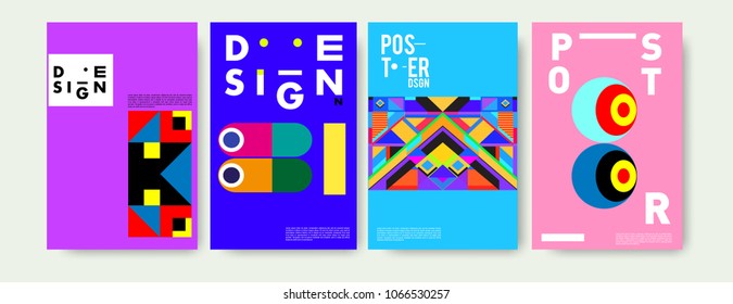 Abstract colorful geometric pattern background for poster design. Blue, yellow, red, orange, pink and green. Vector banner poster template in Eps10.