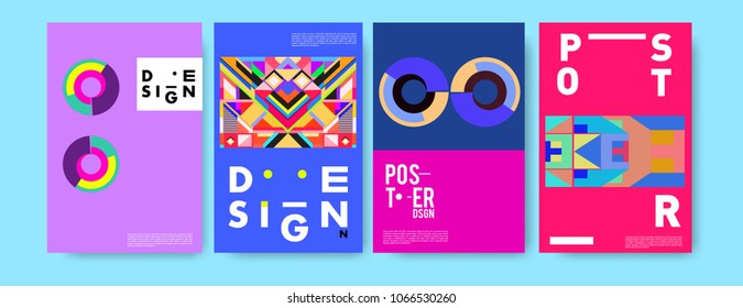 Abstract colorful geometric pattern background for poster design. Blue, yellow, red, orange, pink and green. Vector banner poster template in Eps10.