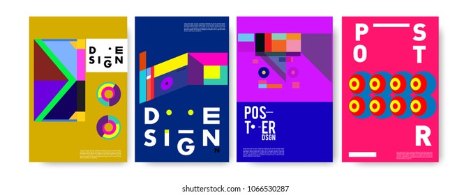 Abstract colorful geometric pattern background for poster design. Blue, yellow, red, orange, pink and green. Vector banner poster template in Eps10.