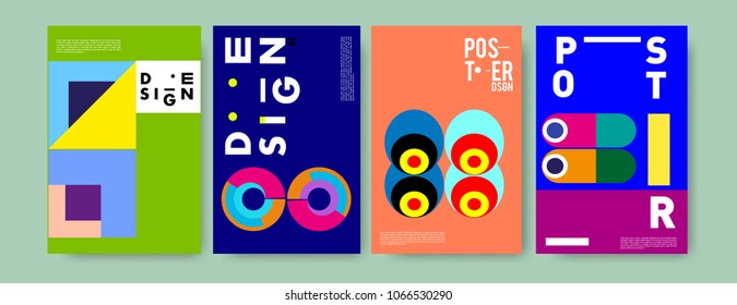 Abstract colorful geometric pattern background for poster design. Blue, yellow, red, orange, pink and green. Vector banner poster template in Eps10.