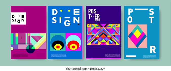 Abstract colorful geometric pattern background for poster design. Blue, yellow, red, orange, pink and green. Vector banner poster template in Eps10.